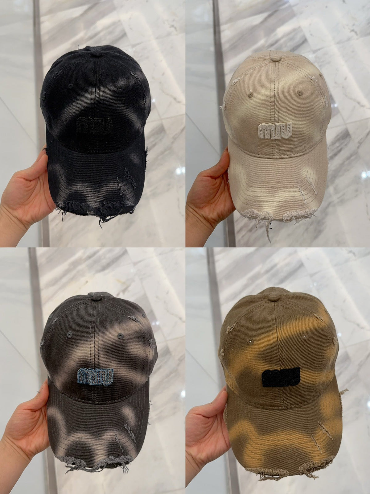 MIU MIU MM BASEBALL CAP IN BROWN DISTRESSED FABRIC STYLE 1