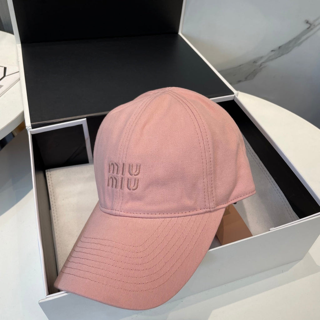 MIU MIU MM BASEBALL CAP IN PEACHY PINK FABRIC BRAND EMBROIDERY