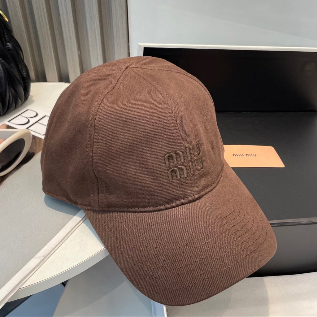MIU MIU MM BASEBALL CAP IN BROWN ORANGE FABRIC BRAND EMBROIDERY
