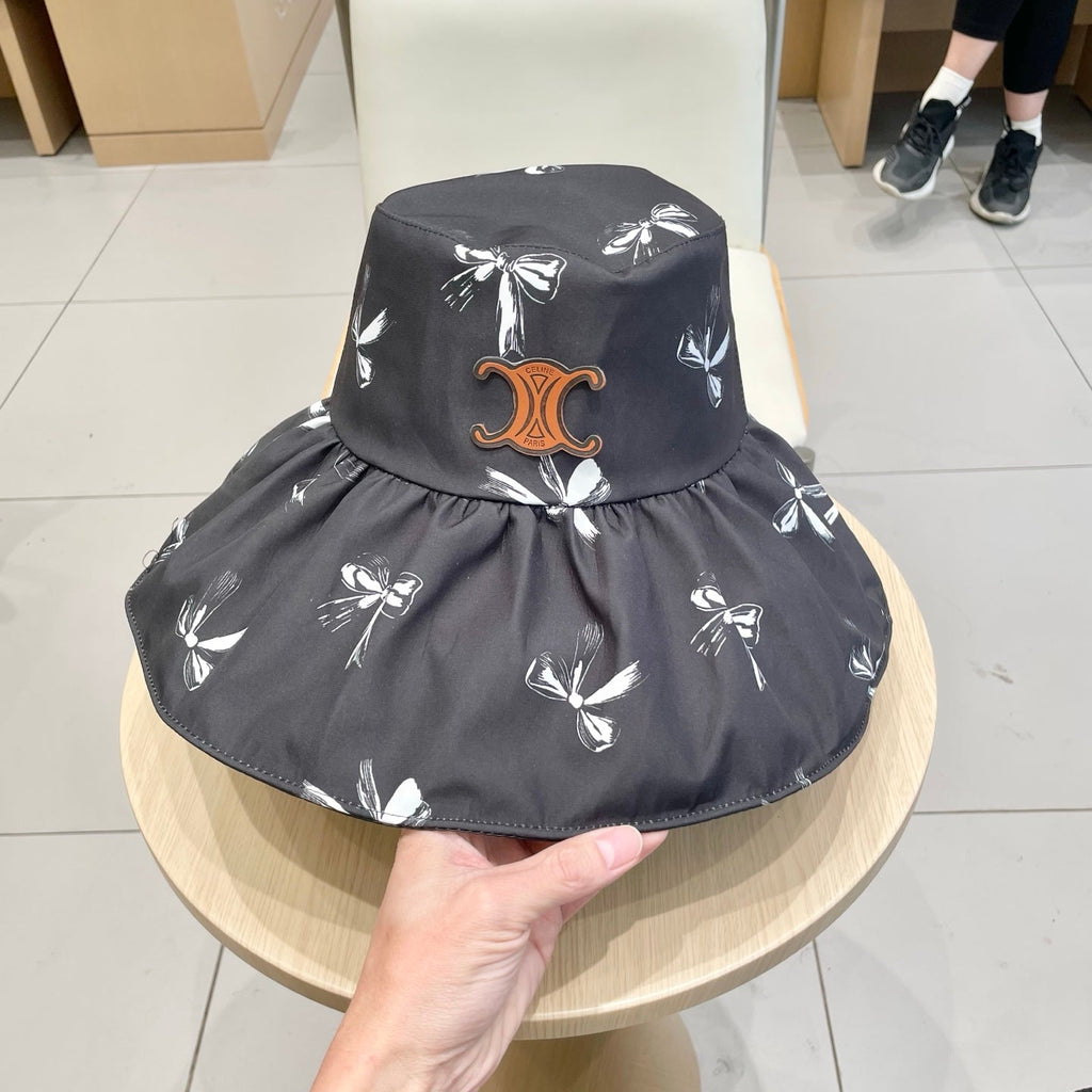 CELINE 25S BUCKET BOW HAT 733402 IN BLACK