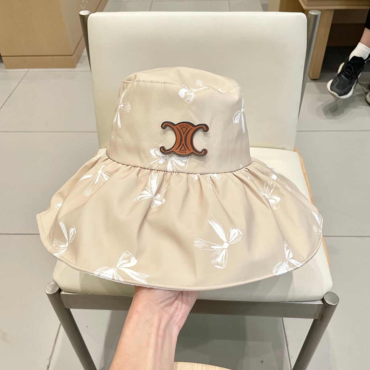 CELINE 25S BUCKET BOW HAT 733403 IN BEIGE