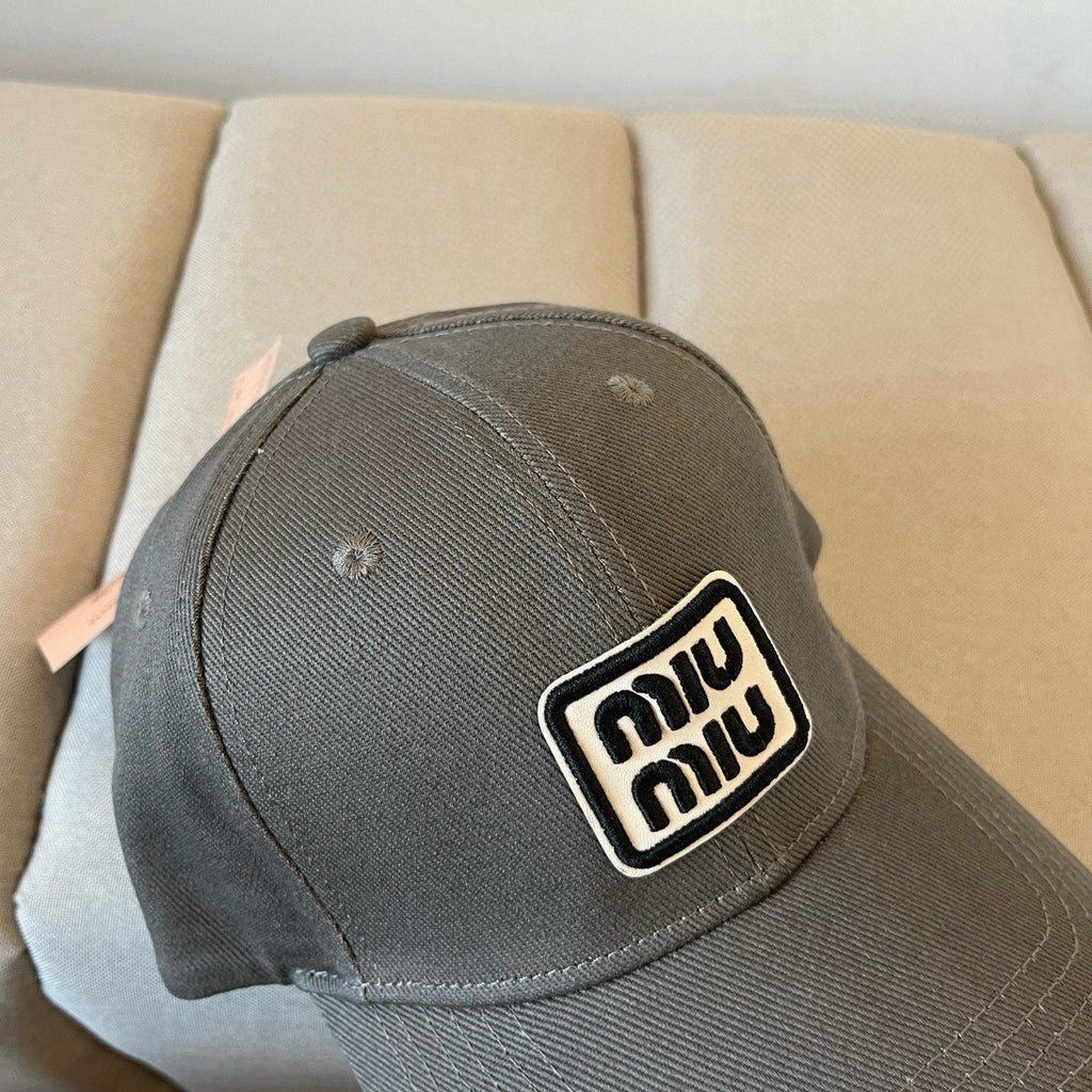 MIU MIU MM BASEBALL CAP IN DARK GREY KHAKI FABRIC STYLE 1